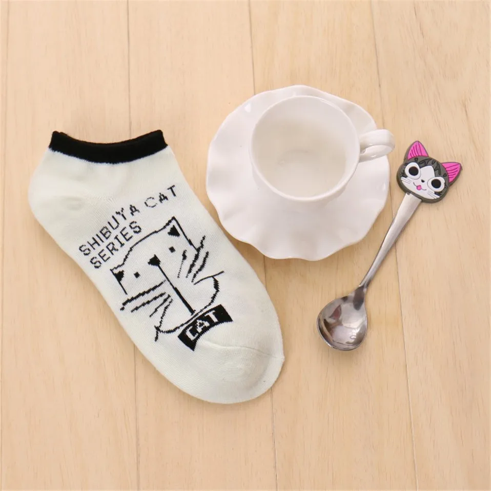 

5Pairs/Lot Cartoon Cat Women Socks Cute Animal Print Female Meias Spring Summer Funny Short Ankle Socks Ladies Cotton Sock
