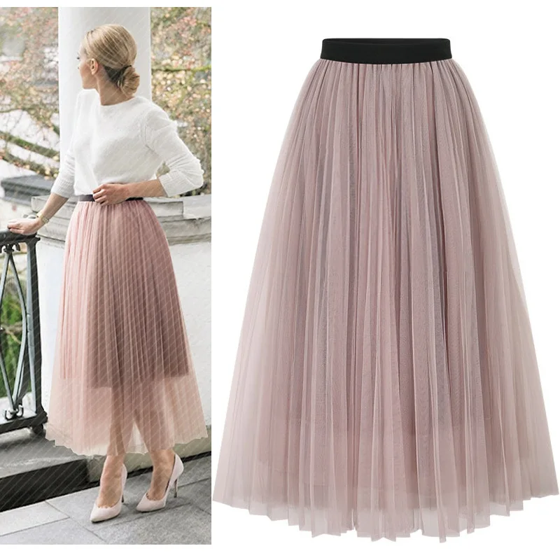 Женская фатиновая юбка больших размеров однотонная плиссированная