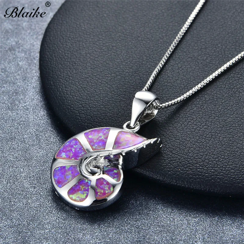 Blaike Personality Conch Green/Orange/Purple/White Fire Opal Pendant Necklaces for Women Silver Color Jewelry gift | Украшения и
