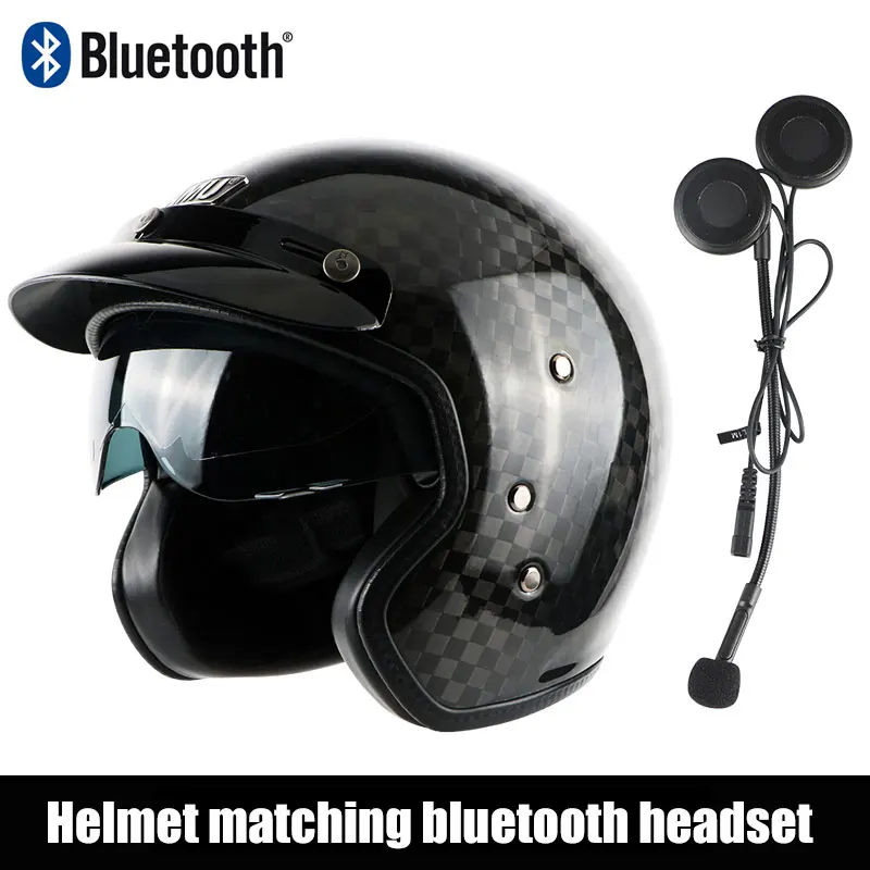 12K with Bluetooth Аму Половина шлема из углеродного волокна шлемы Ретро шлем мото rcycle мото Винтаж шлем реактивный скутер шлем мото rhelm capacete moto - Цвет: 12K with Bluetooth