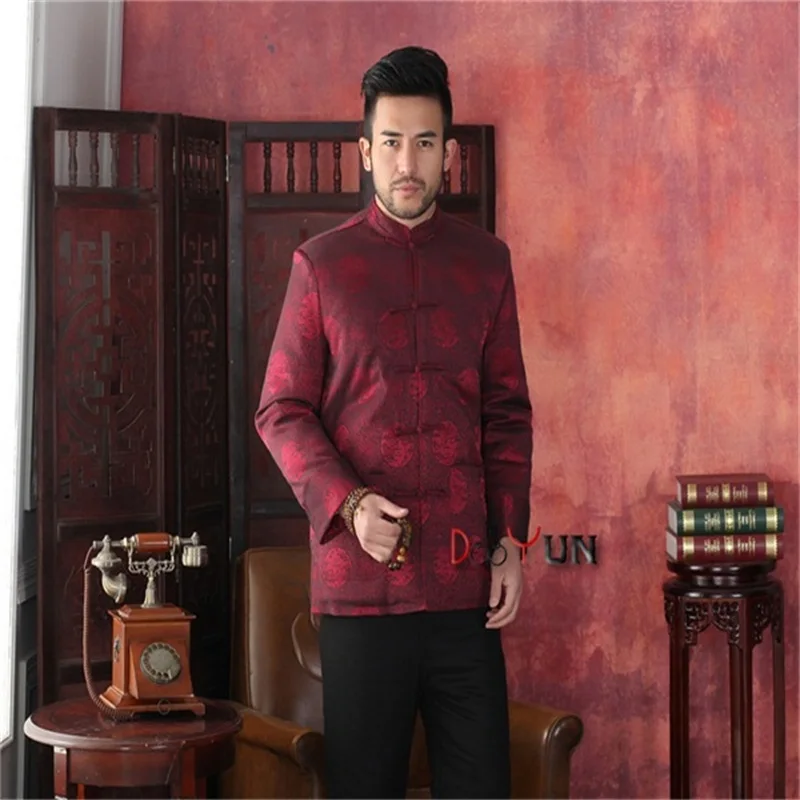 Новая мода Бургундия зимнее толстое Мужское пальто из полиэстера китайская