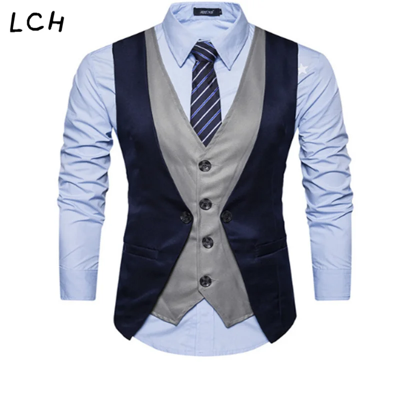 Мужской деловой жилет с заплатками повседневный однобортный v образным вырезом