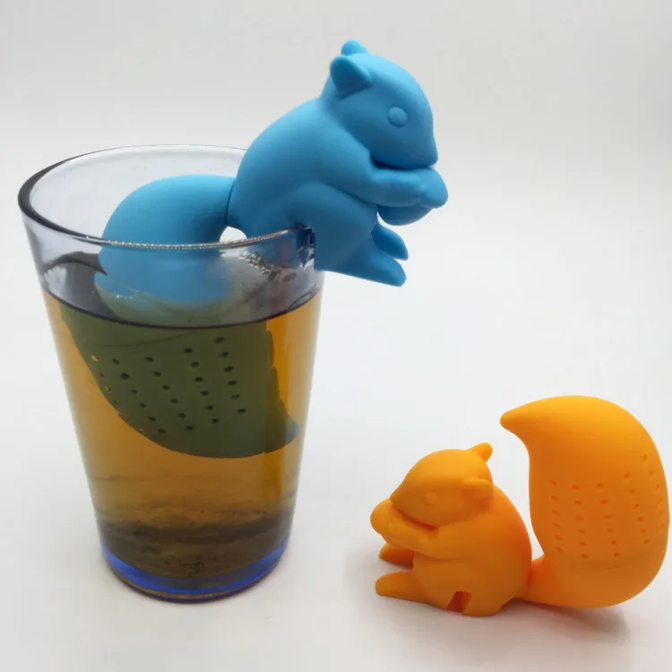 High Quality Cute Squirrel Tea Strainer Silicone loose-leaf Infuser Filter Diffuser Fun Accessories |