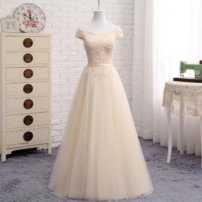 Long 145cm QNZL987#Off Shoulder Gauze gray lace up bridesmaid dresses new spring summer short Middle long style party prom dress girls - Цвет: Long 145cm