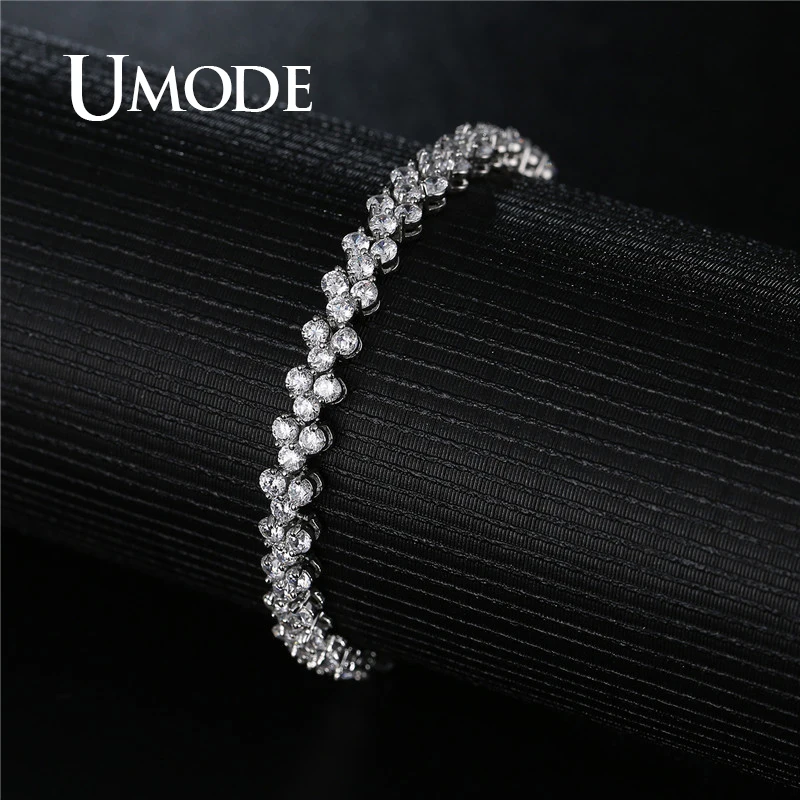 Женский прозрачный Теннисный браслет UMODE браслеты из розового золота с цирконием