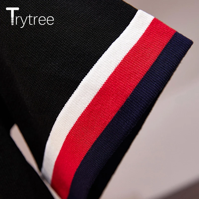 Trytree летнее женское платье повседневное Питер Пэн воротник вышивка птица рубашка платья Вязание Черный офис леди прямое мини платье