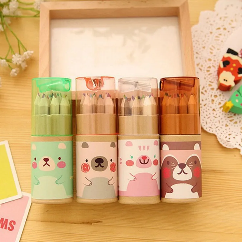 Милые цветные карандаши с мишкой 12 шт./бочка фоторучка для рисования