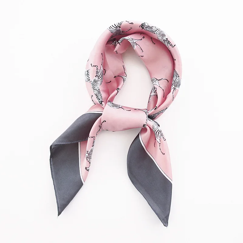 

Yishine 70*70 CM 4 Colors New Silk Scarf Solid Color Horse Printed Women Shawl Satin Small Squares Head Bag Decorative Scarves