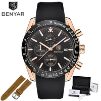 benyar men watches brand luxury siliconesteel band wristwatches man leather chronograph quartz military watch relogio masculino
