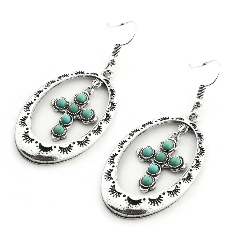 серьги с камнями Хооп себе Серьги хиппи Индеец Boho Chic Для женщин для Навахо крест