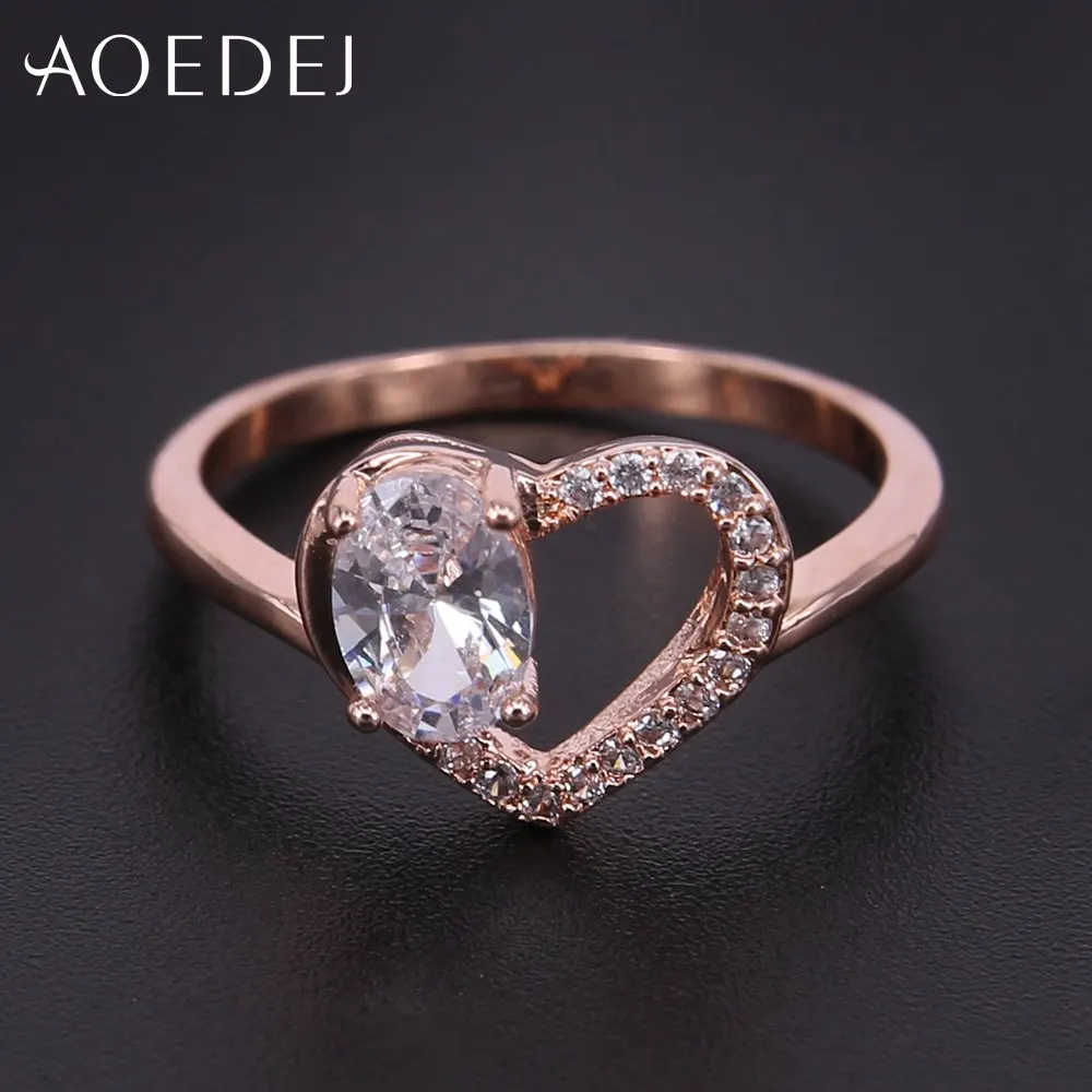 AOEDEJ New Heart with Crystal Stones Ring Rose Gold Engagement Rings Women Finger Bagues Wedding Jewellery Aneis | Украшения и