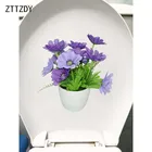ZTTZDY 22,4*23 см фиолетовый цветок в горшке, свежий домашний стикер, декор для ванной комнаты наклейки для унитаза T2-0423