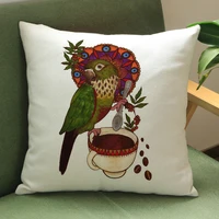 fashion high quality cotton linen printed parrot and bird poster design cushion pillowcase decorative throw pillows sofa cushion