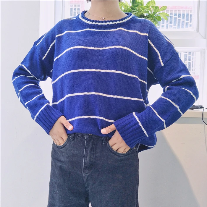 Women's Casual Sweaters Japanese Harajuku Ulzzang Winter Striped Loose Sweater Female Korean Kawaii Cute Clothing For Women | Женская