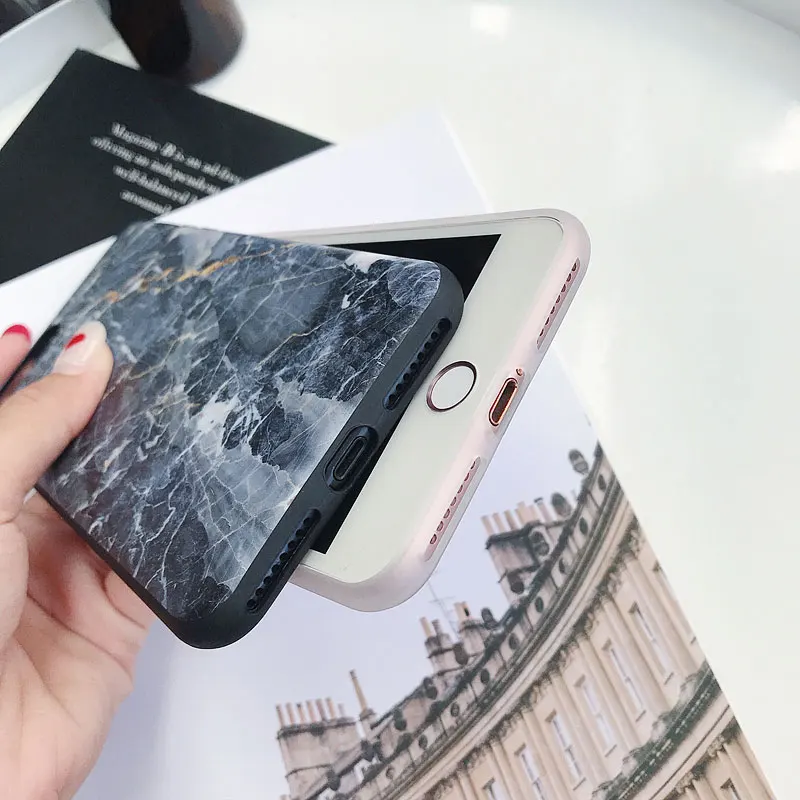Boucho Lovely Marble Phone Case For iphone 8 Cases 7 Plus X Cover Art Mountain Painted Soft IMD Covers Bags Capa |