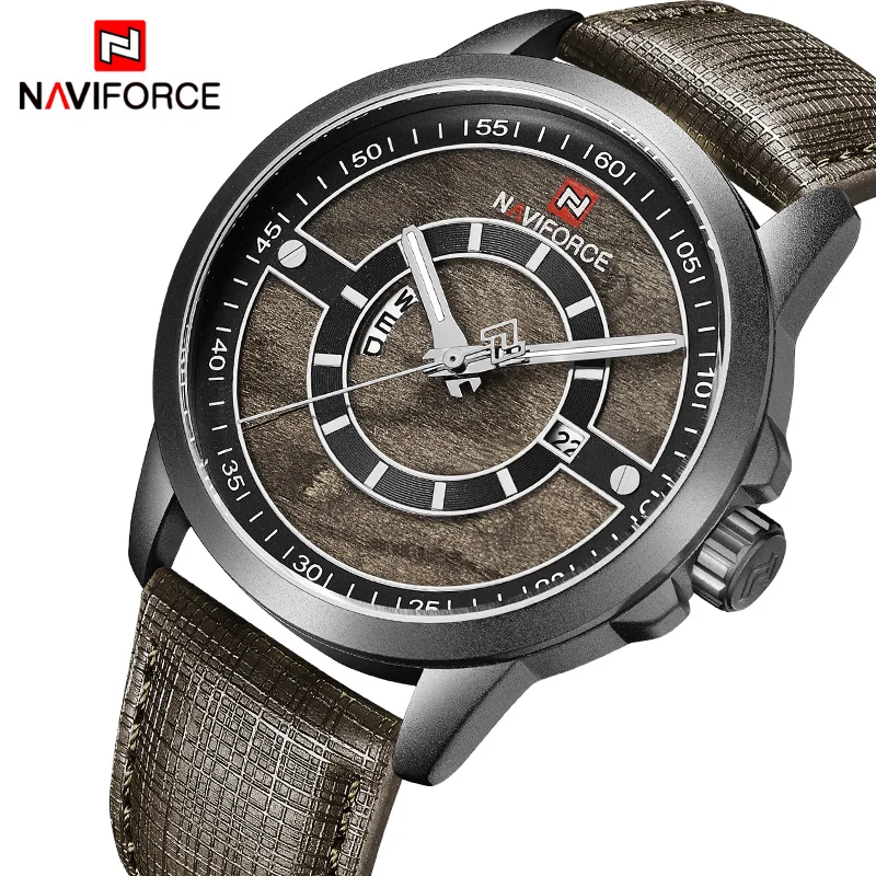 Часы NAVIFORCE мужские армейские спортивные кожаные водонепроницаемые кварцевые с