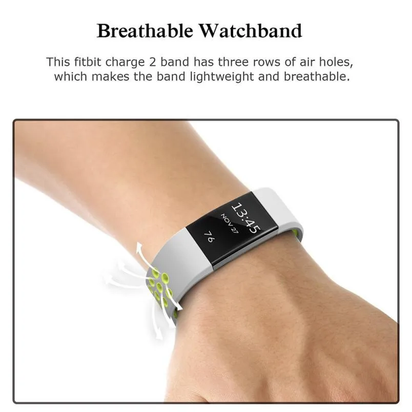 New Fashion Double Color Sports Silicone Bracelet Strap Band For Fitbit Charge 2 wearable devices smartwatch relogios horloge@ |