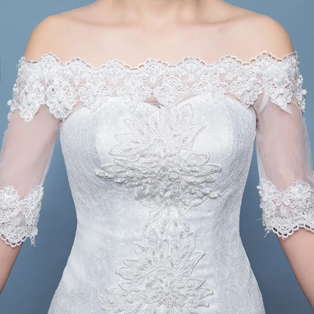 Женское свадебное платье Vivian's Bridal белое кружевное с открытыми плечами и