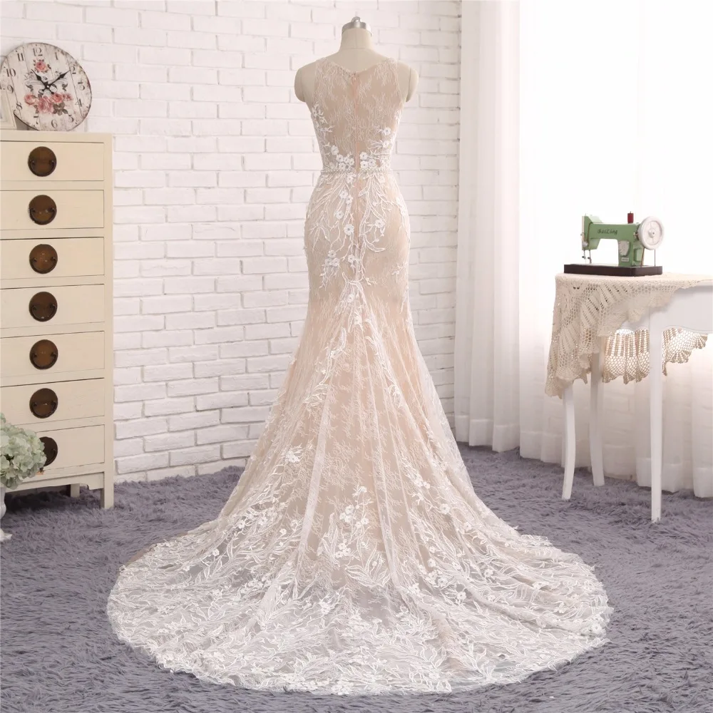 Женское свадебное платье Русалка кружевное с поясом и бисером новинка 2017|bridal