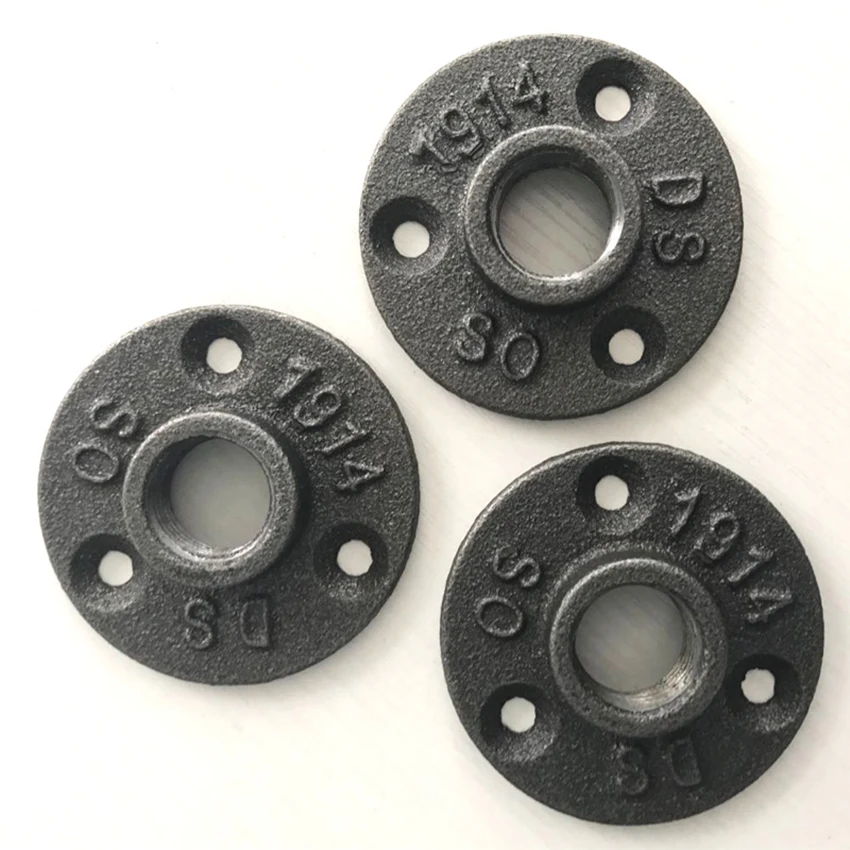 

5Pcs 1/2" 3/4" Black Decorative Malleable Iron Floor/Wall Flange Malleable Cast Iron Pipe Fittings BSP Threaded Hole