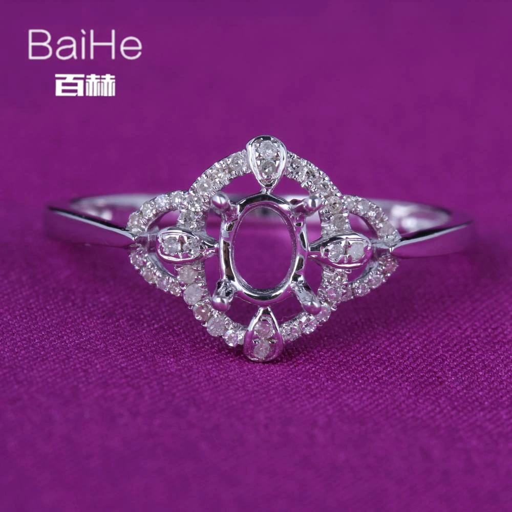 

BAIHE Solid 14K White Gold Oval Engagement Women Office/career Fine Jewelry Elegant unique Semi Mount Ring