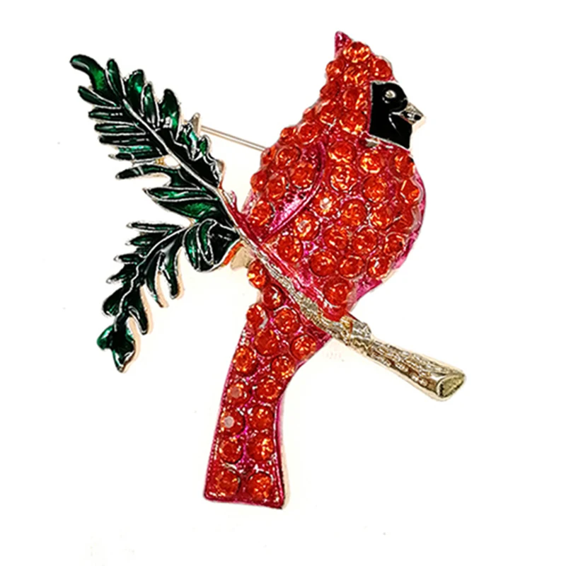 20pcs/lot free shipping gold plated red bird animal Jewelry ornament Pin Brooches