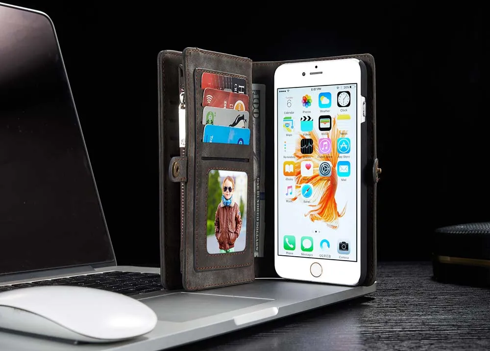Чехол из натуральной кожи кошелек чехол для iphone 6 6s 6plus Многофункциональный молнии чехол-книжка чехол для iphone 6 6s plus чехлы для телефонов