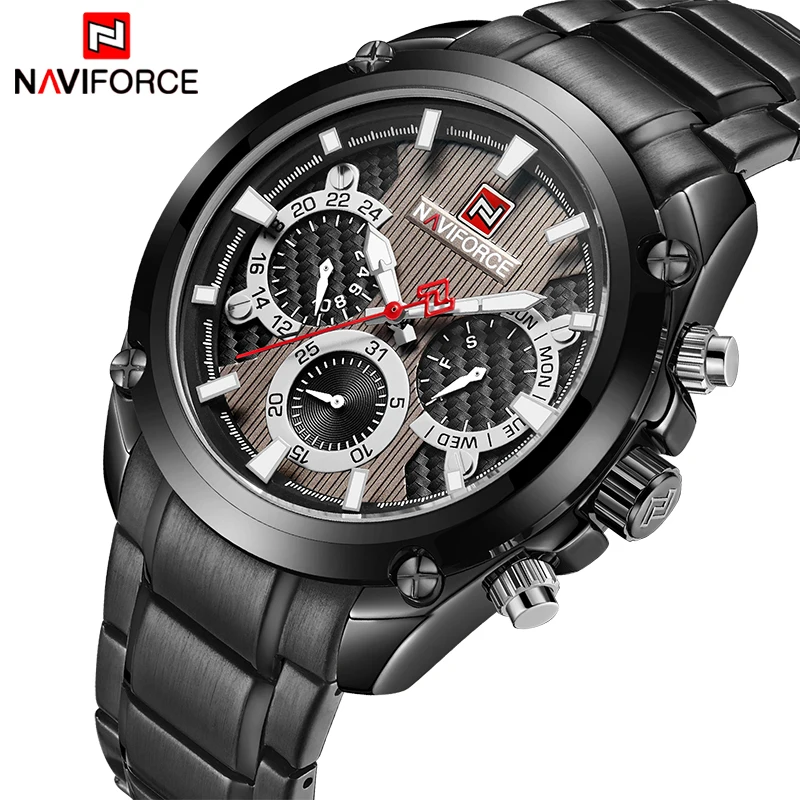 Модные мужские часы Naviforce Militray спортивные кварцевые 24 часа с датой полностью