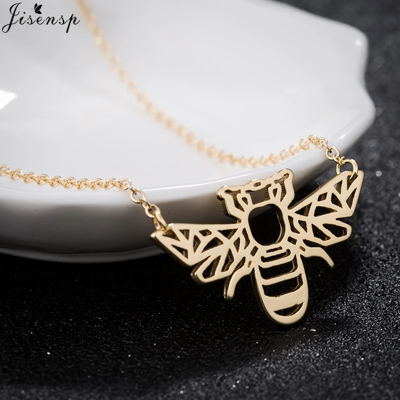 

Jisensp Dainty Feminine Gold Bee Animal Pendants Necklace for Women Everyday Jewelry Origami Bee Necklace Minimalist Party Gifts