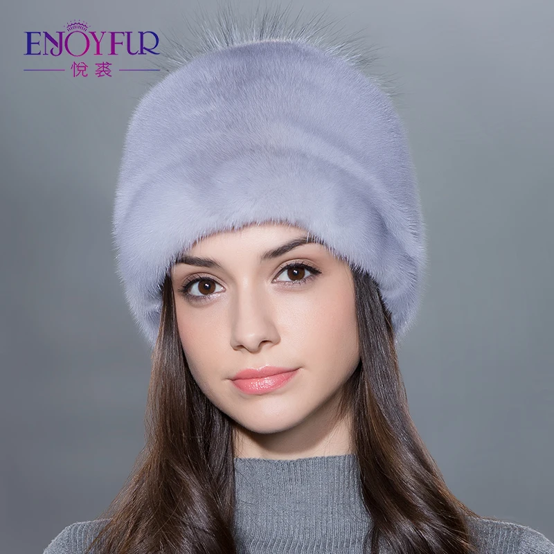 ENJOYFUR Wonmen меховая шапка для зимнего натурального цельного пластины норки с silver
