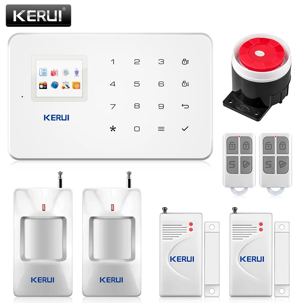Kit 2 Kerui G18 Встроенная антенна сигнализация PIR детектор движения Беспроводной дыма вспышки Siren ЖК-дисплей GSM sim-карты дом охранной сигнализации Системы - Цвет: Kit 2