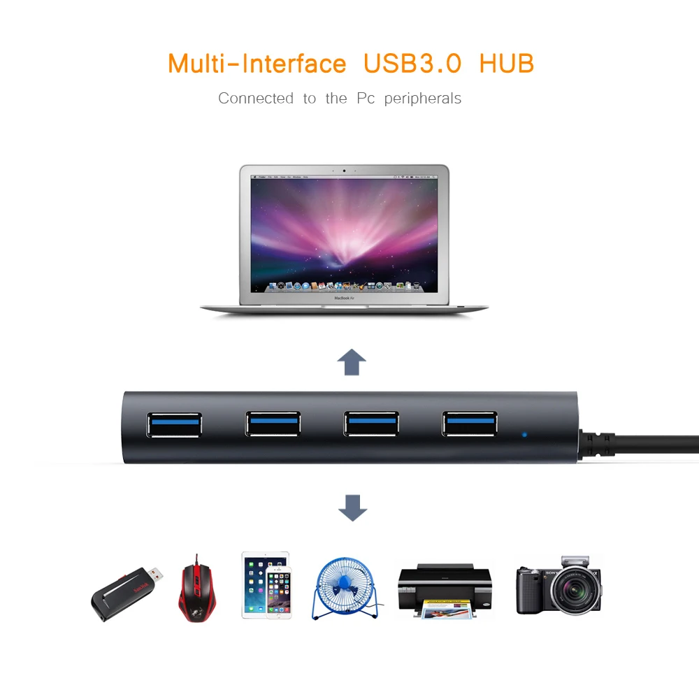 Супер скорость 5 Гбит/с 4 порта usb 3,0 концентратор Алюминиевый usb-хаб 3,0 портативный многофункциональный Plug and play док-станция для Windows Vista/XP Mac
