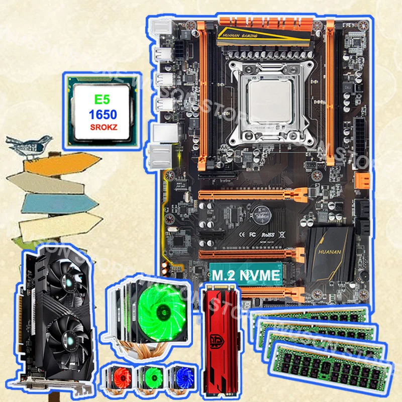 Huanan Zhi deluxe X79 материнская плата с M.2 240G SSD NVME 2280 Intel Ксеон E5 1650 C2 с охладитель 4*8G DDR3 1600 rec GTX1050Ti 4G