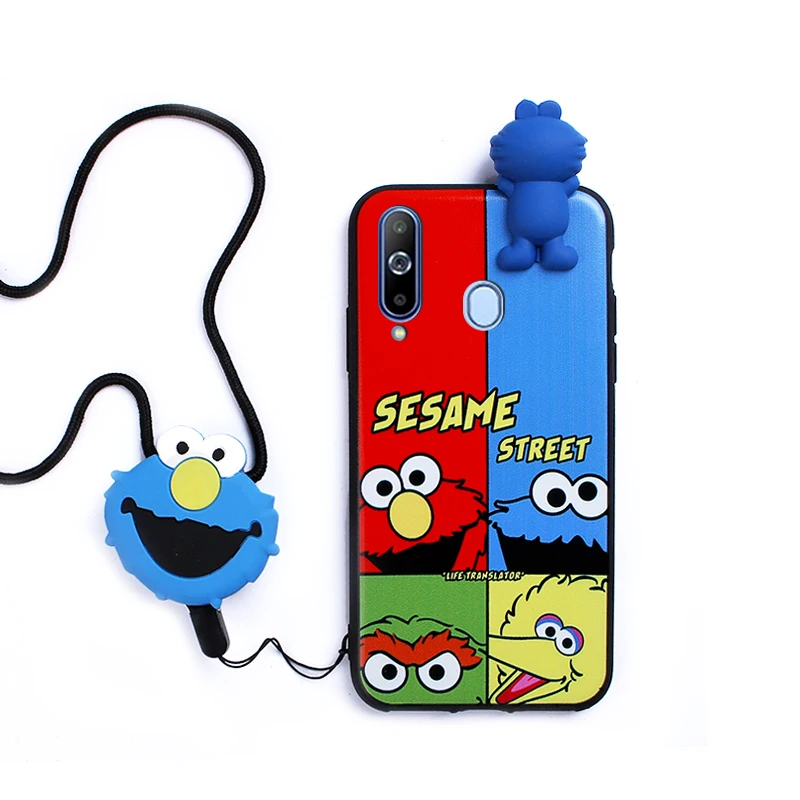 SAM S10 plus Cute 3D Sesame Street phone case For Samsung Galaxy S7 Edge S8 S9plus S10E note8/note9 Cartoon back cover + strap |