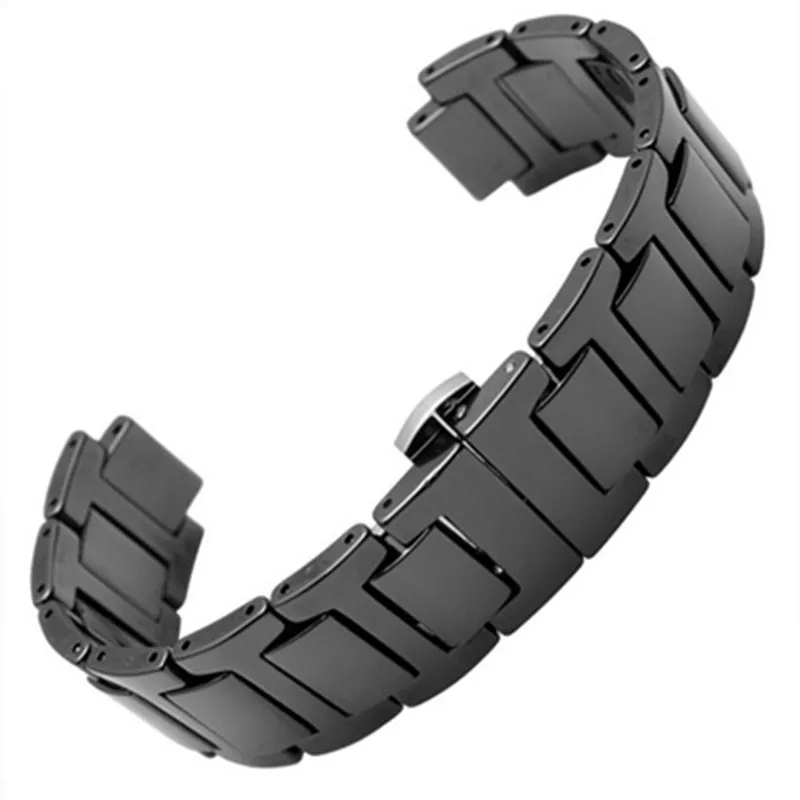 New HQ Ceramic Watchband 14*8 / 20*12 mm Watche Band Strap Belt Black With Folding Clasp  Buckle For Ballon Bleu Series