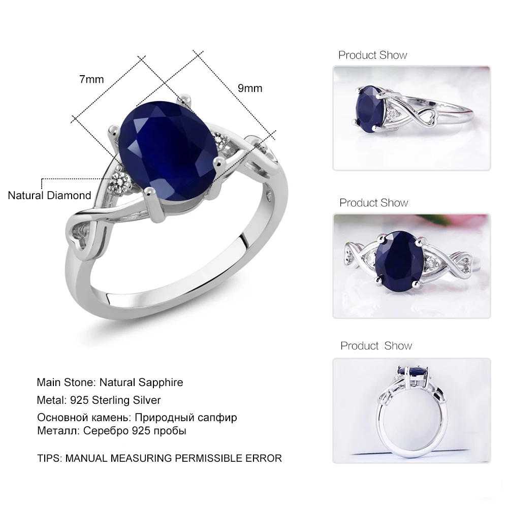GemStoneKing 2 56 Ct Овальный натуральный голубой сапфир белые обручальные кольца с