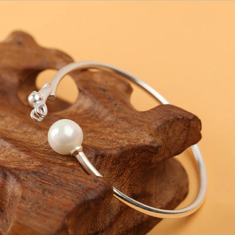

New 925 Silver Cat Imitation Pearl Bracelet For Girl Women Charm Kitten Bracelets & Bangles Birthday Party Fashion Jewelry
