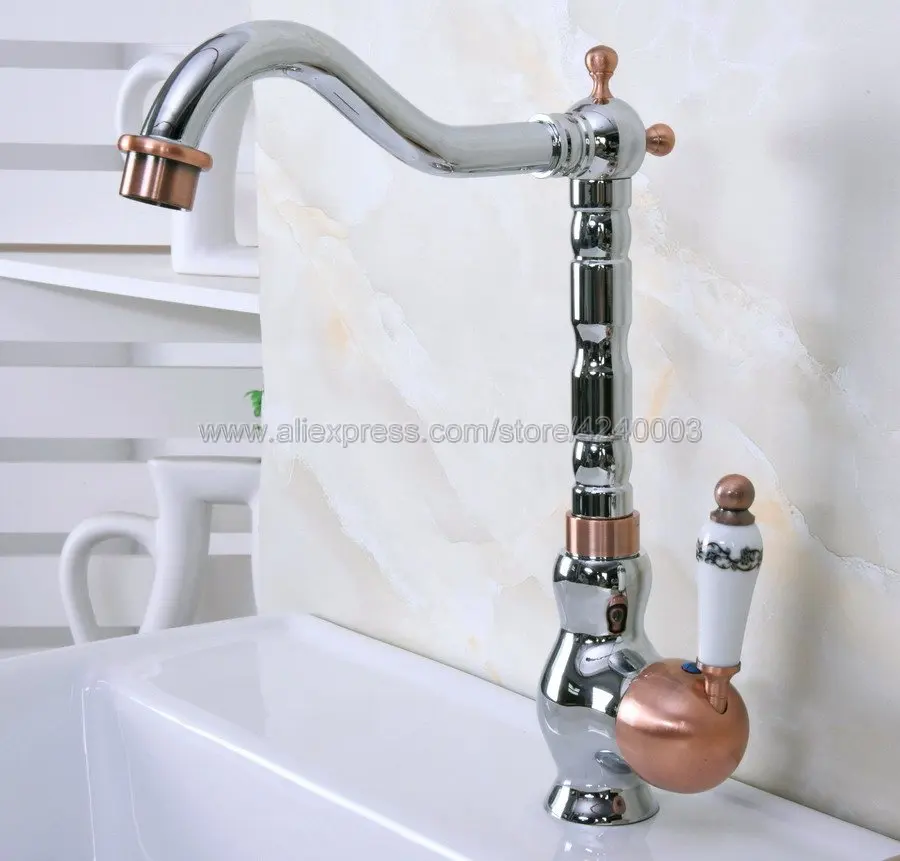 

Polished Chrome Deck Mounted Bathroom Kitchen Faucet Single Lever Hot and Cold Water Tap Swivel Spout Kna911