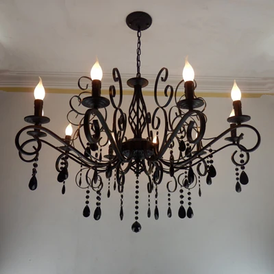 10 light Европейская Свеча Люстра Освещение Гостиная кованого железа led хрустальная люстра магазин одежды Личность черные люстры - Цвет абажура: 10 light