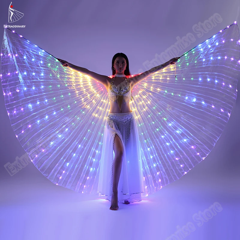 Belly Dance Led Isis Wings with Adjustable Sticks Adult Accessories Stage Performance Props Shining Open 360 Degrees |