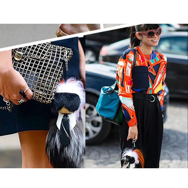 С коробкой и тега Маленький монстр кошелек Pom натуральный мех норки кукла брелок