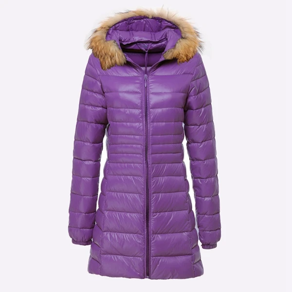Бренд NewBang, 6XL, 7XL, 8XL, пуховик с мехом, женский пуховик, женский, длинный, зимний, женский, теплый, пуховик, с капюшоном - Цвет: purple natural fur