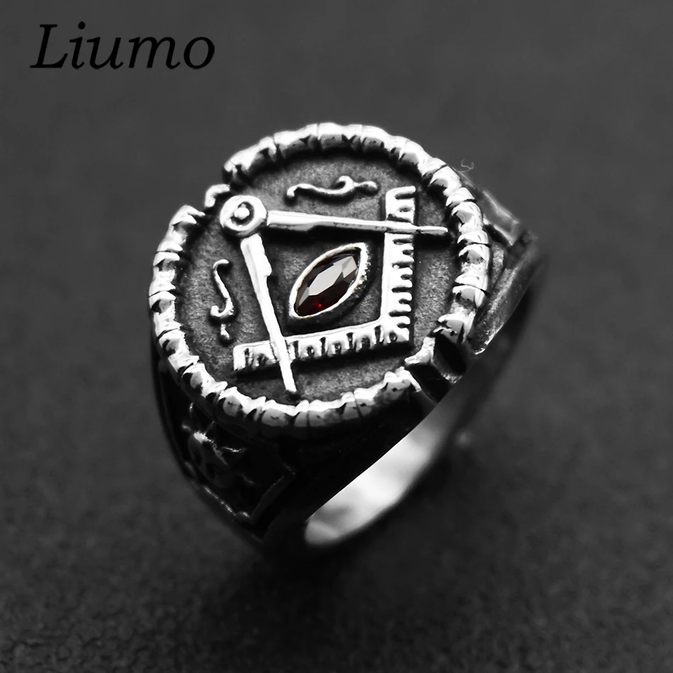 Мужские байкерские кольца Liumo черные с красным кристаллом в стиле панк Луной и