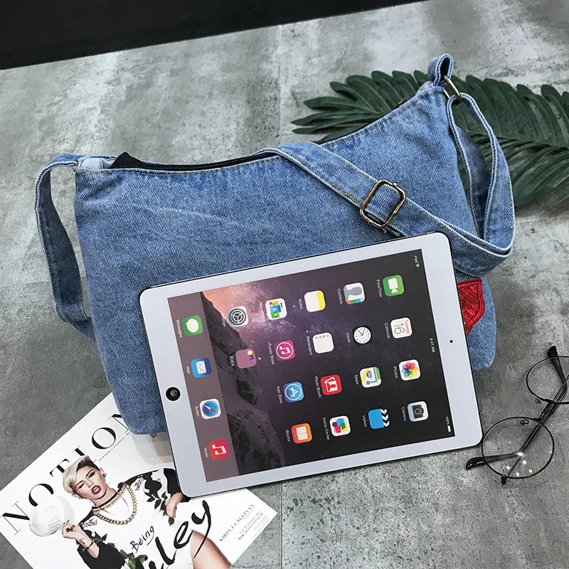 Винтажная простая джинсовая сумка с клапаном для женщин мессенджер через плечо