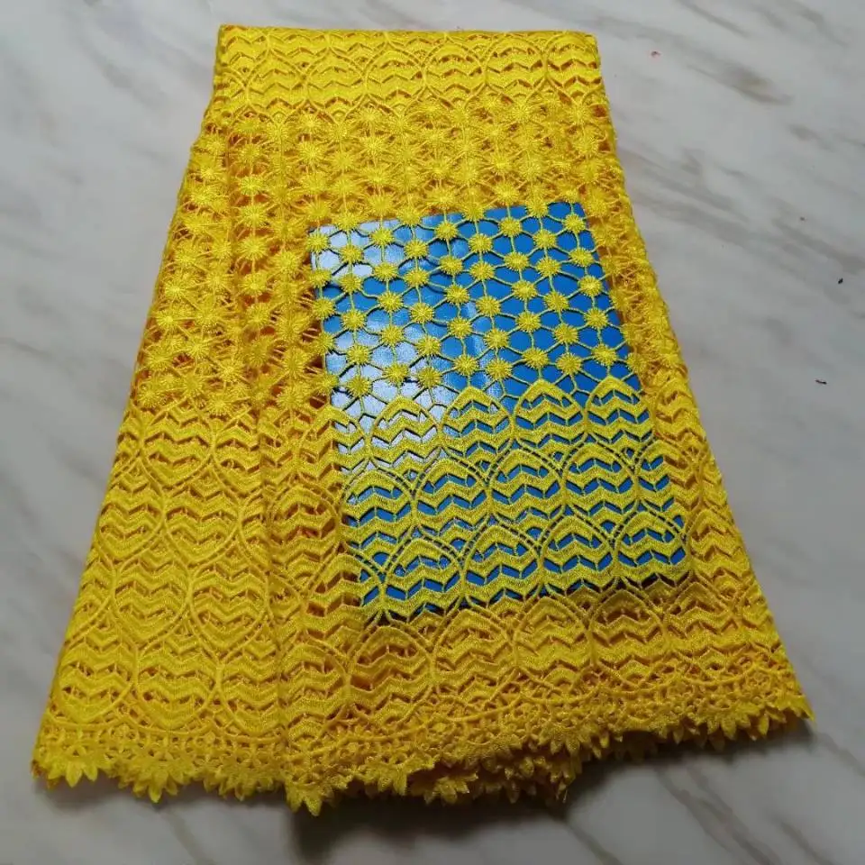 5 ярдов/шт красивый желтый Африканский водорастворимый кружевной вышивкой