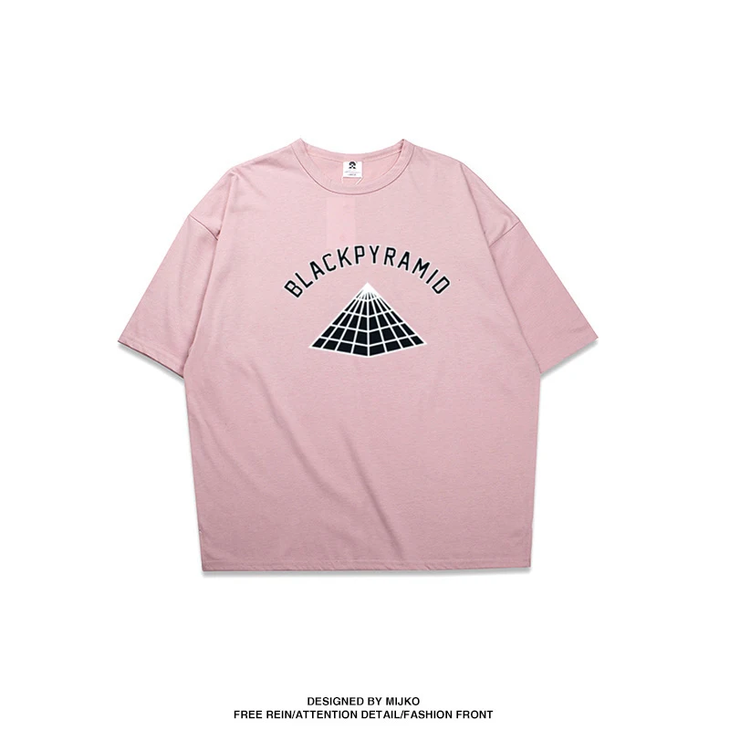 Черная пирамида Большие футболки в стиле хип-хоп хлопковая Футболка с круглым