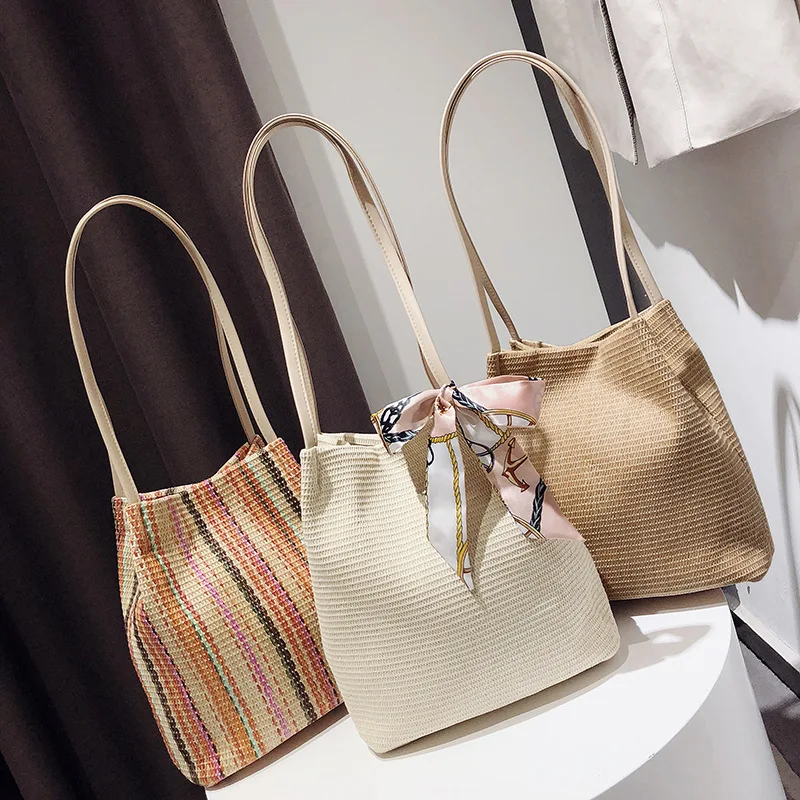 Женская плетеная сумка ручной работы летняя Соломенная Сумка ведро в богемном