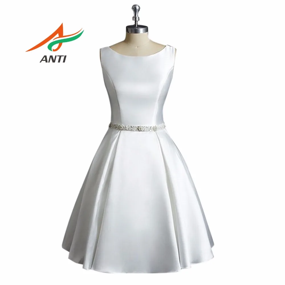Винтажное белое короткий цвет слоновой кости свадебное платье трапециевидной