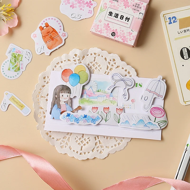 30 штук/упак. Kawaii Stikcers бумага для девочек ежедневный планировщик скрапбукинга