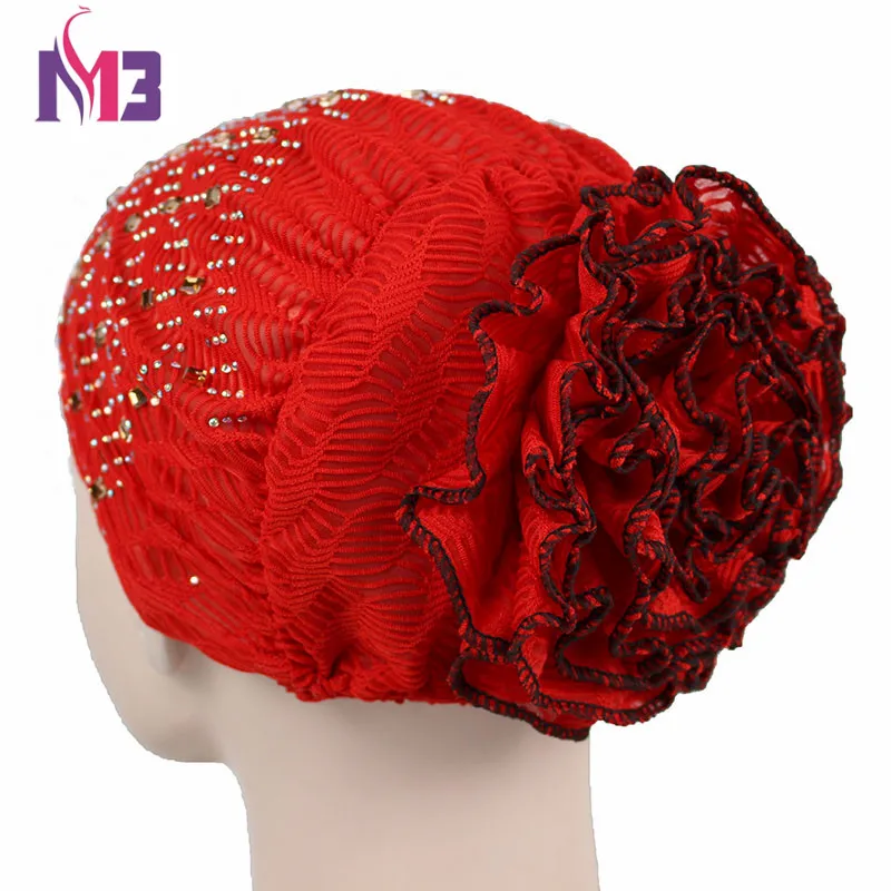 Головной убор Diamond Turban Hat Muslim Hijab Islamic Mesh Insert Turbante с горячей стразовой накладкой и большой флористической тарелкой на.